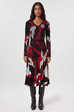Robe Midi Évasée en Maille Jacquard Zèbre Petite Taille