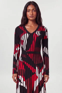 Robe Midi Évasée en Maille Jacquard Zèbre Petite Taille