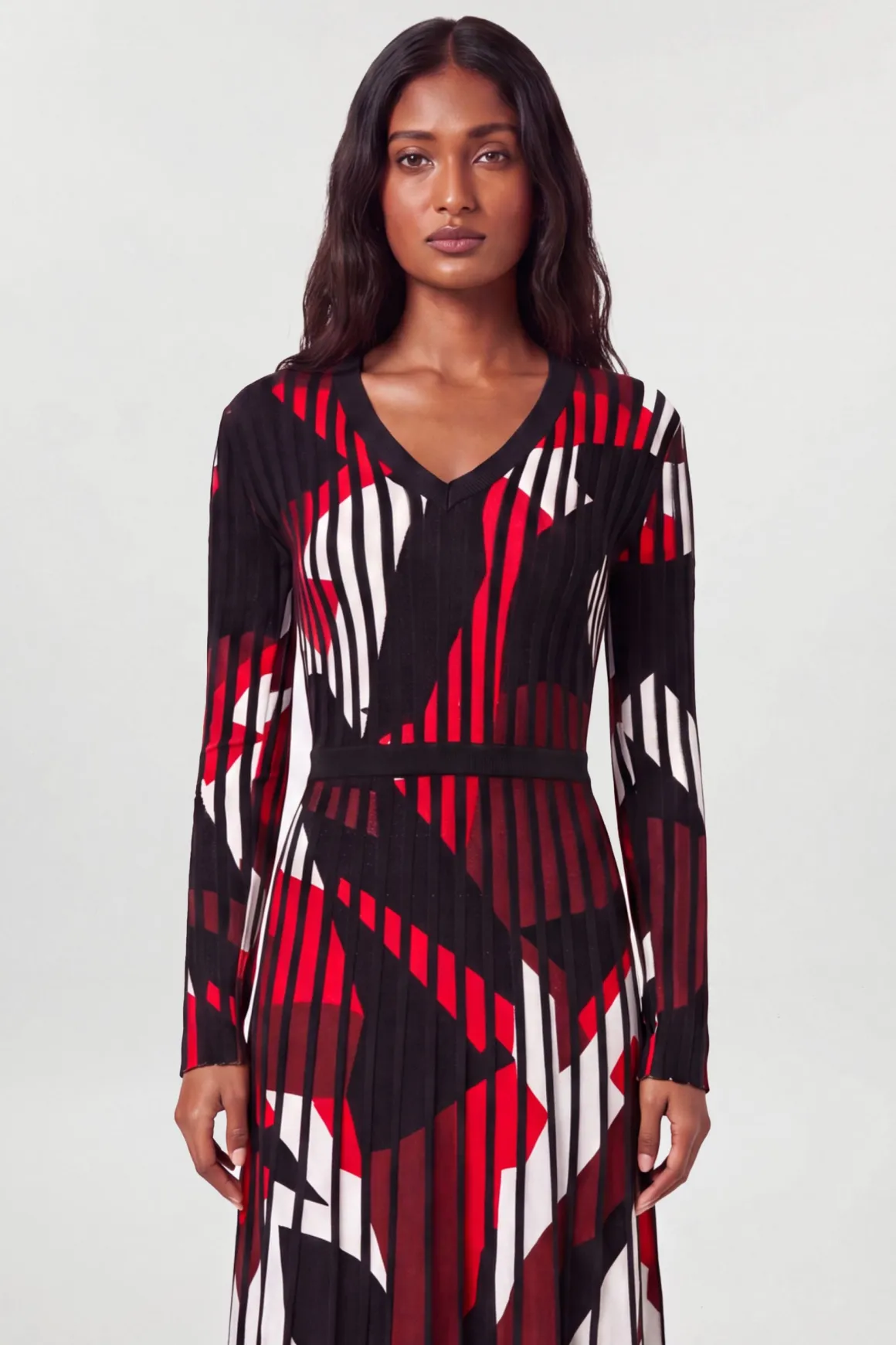 Robe Midi Évasée en Maille Jacquard Zèbre Petite Taille