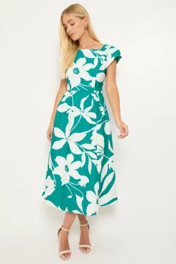 Robe Midi Évasée En Ottoman Fleuri Petite Taille