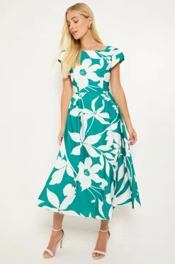 Robe Midi Évasée En Ottoman Fleuri Petite Taille