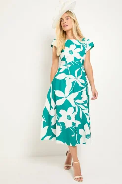 Robe Midi Évasée En Ottoman Fleuri Petite Taille