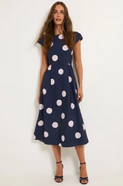 Robe Midi Évasée En Ottoman À Pois