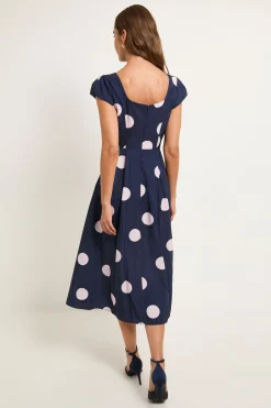 Robe Midi Évasée En Ottoman À Pois