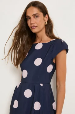 Robe Midi Évasée En Ottoman À Pois