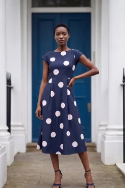 Robe Midi Évasée En Ottoman À Pois