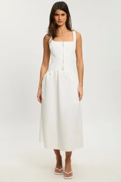 KarenMillen Robe Midi Évasée En Satin De Coton Ajusté Petite Taille<Femme Toutes Les Robes|Robes