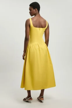 Robe Midi Évasée En Satin De Coton Ajusté