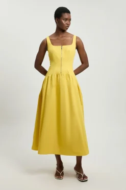 KarenMillen Robe Midi Évasée En Satin De Coton Ajusté Petite<Femme Toutes Les Robes|Robes