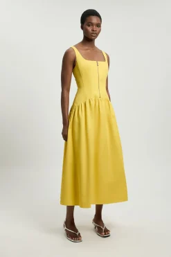 KarenMillen Robe Midi Évasée En Satin De Coton Ajusté Petite<Femme Toutes Les Robes|Robes