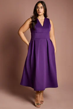 Coast Robe Midi Évasée Grande Taille à Décolleté Plongeant en Scuba<Femme Toutes Les Robes|Robes D’Automne