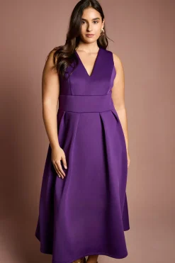 Coast Robe Midi Évasée Grande Taille à Décolleté Plongeant en Scuba<Femme Toutes Les Robes|Robes D’Automne