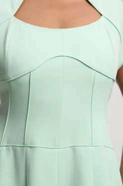Robe Midi Évasée Grande Taille À Taille Basse En Tissu Stretch Compact