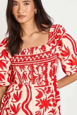 boohoo Robe Midi Évasée À Imprimé Fleuri Petite Avec Manches Volumineuses Et Jupe À Volants Effet Lin<Femme Toutes Les Robes|Robes
