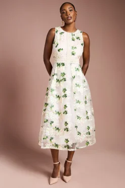 Coast Robe Midi Évasée à Maille Brodée et Finitions Dentelle<Femme Toutes Les Robes|Robes Mi-Longues