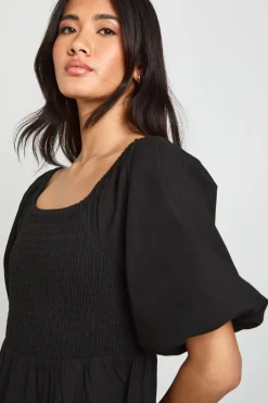 Robe Midi Évasée À Manches Bouffantes Et Volants Effet Lin