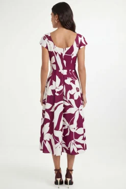 Robe Midi Évasée À Motif Floral En Ottoman