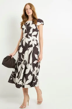 Wallis Robe Midi Évasée À Motif Floral En Ottoman<Femme Robes Mi-Longues|Robes
