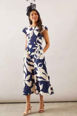 Wallis Robe Midi Évasée à Motifs Floraux en Ottoman<Femme Toutes Les Robes|Robes Mi-Longues