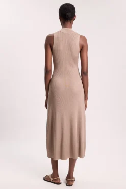 Robe Midi Évasée Sans Manches En Maille De Viscose Fluide À Blocs De Couleur