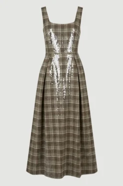 Robe Midi Évasée À Sequins Avec Ceinture