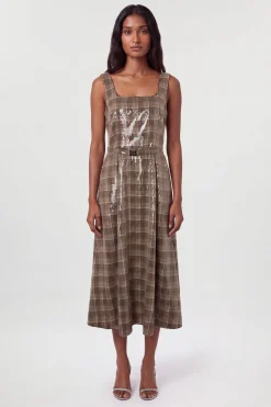 Robe Midi Évasée À Sequins Avec Ceinture