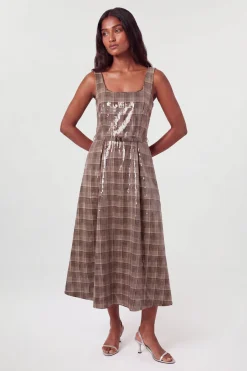Robe Midi Évasée À Sequins Avec Ceinture