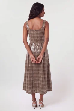 Robe Midi Évasée À Sequins Avec Ceinture