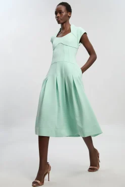 KarenMillen Robe Midi Évasée à Taille Basse en Maille Stretch<Femme Robes|Robes Mi-Longues