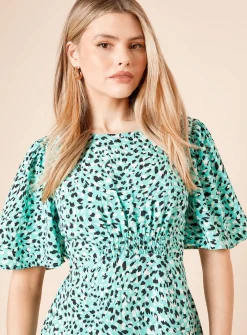 Dorothy Perkins Robe Midi e À Imprimé Animal Avec Manches Volantées Et Taille Froncée<Femme Robes|Robes Mi-Longues