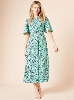 Dorothy Perkins Robe Midi e À Imprimé Animal Avec Manches Volantées Et Taille Froncée<Femme Robes|Robes Mi-Longues