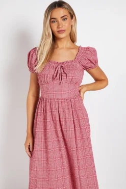 Robe Midi Vichy À Buste Froncé