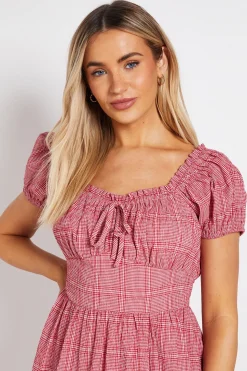 Robe Midi Vichy À Buste Froncé