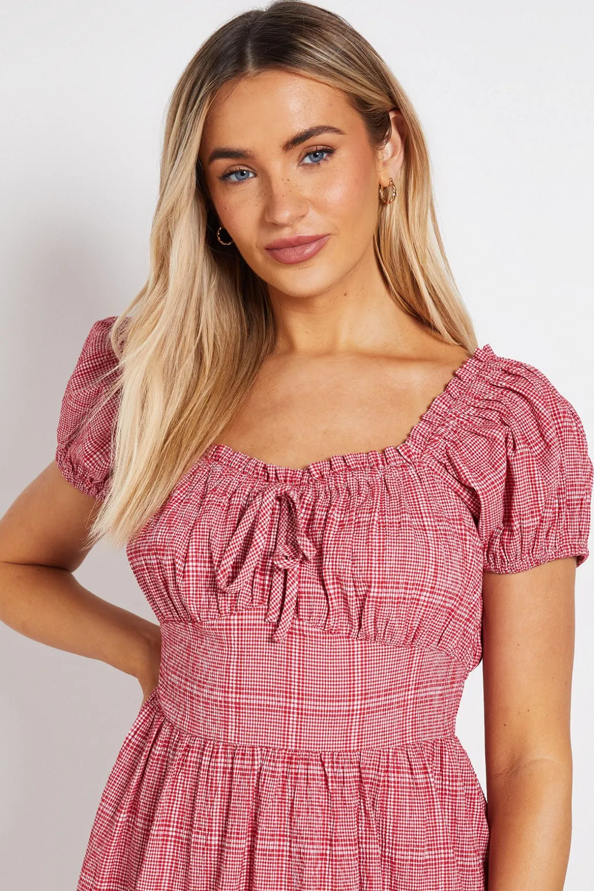 Robe Midi Vichy À Buste Froncé