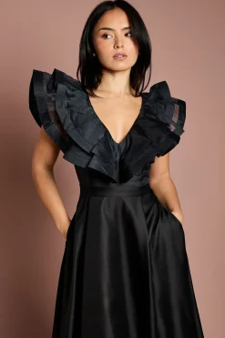 Robe Midi à Volants aux Épaules Petite Taille