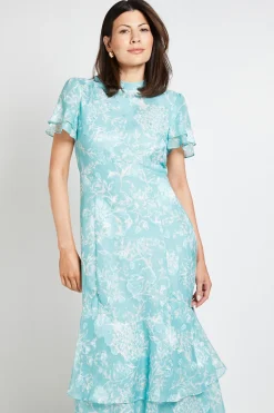 Robe Midi À Volants Avec Motif Floral Dévoré