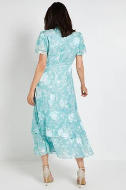 Robe Midi À Volants Avec Motif Floral Dévoré