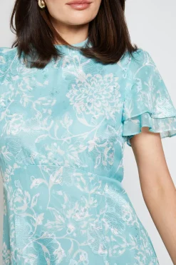 Robe Midi À Volants Avec Motif Floral Dévoré