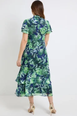 Robe Midi À Volants Avec Motif Floral Dévoré