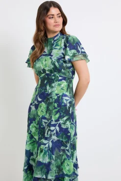 Robe Midi À Volants Avec Motif Floral Dévoré