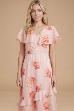 Dorothy Perkins Robe Midi À Volants Cape Et Imprimé Rose Luxe Dp<Femme Robes|Robes Mi-Longues