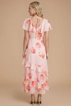 Dorothy Perkins Robe Midi À Volants Cape Et Imprimé Rose Luxe Dp<Femme Robes|Robes Mi-Longues