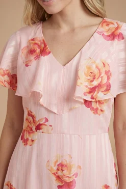 Dorothy Perkins Robe Midi À Volants Cape Et Imprimé Rose Luxe Dp<Femme Robes|Robes Mi-Longues