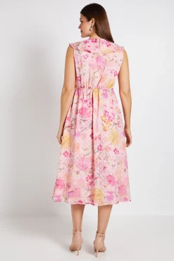 Robe Midi À Volants En Dobby Fleuri