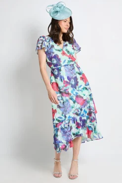 Wallis Robe Midi À Volants En Dévoré Floral<Femme Robes|Robes Mi-Longues
