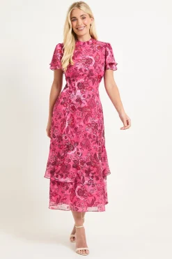 Wallis Robe Midi À Volants En Dévoré Paisley Petite Taille<Femme Robes|Robes Mi-Longues