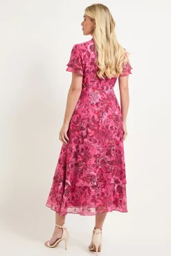 Wallis Robe Midi À Volants En Dévoré Paisley Petite Taille<Femme Robes|Robes Mi-Longues