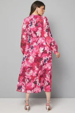 Robe Midi à Volants en Jacquard Fleuri