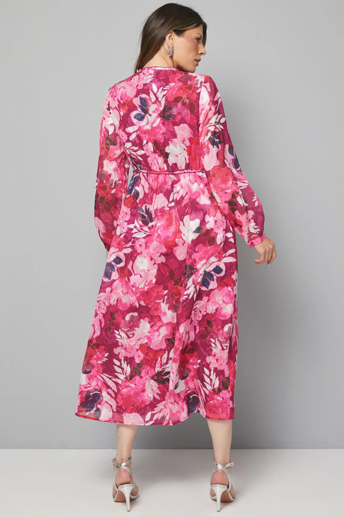 Robe Midi à Volants en Jacquard Fleuri