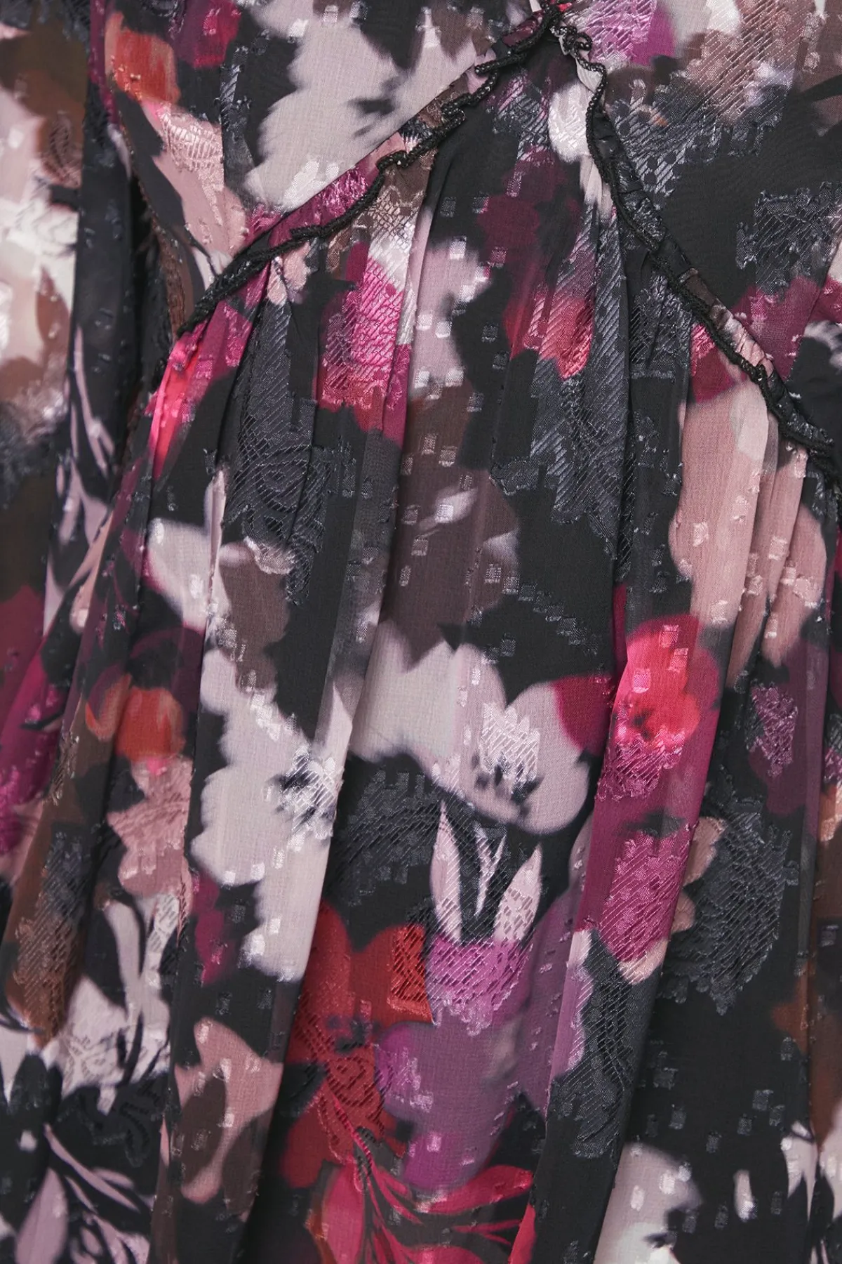 Wallis Robe Midi à Volants en Jacquard Fleuri Petite Taille<Femme Robes Bohème|Robes À Manches Longues